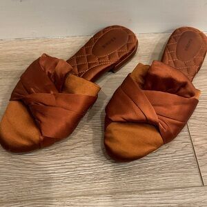 Birdies Satin Knot Slide Sandals in Rust